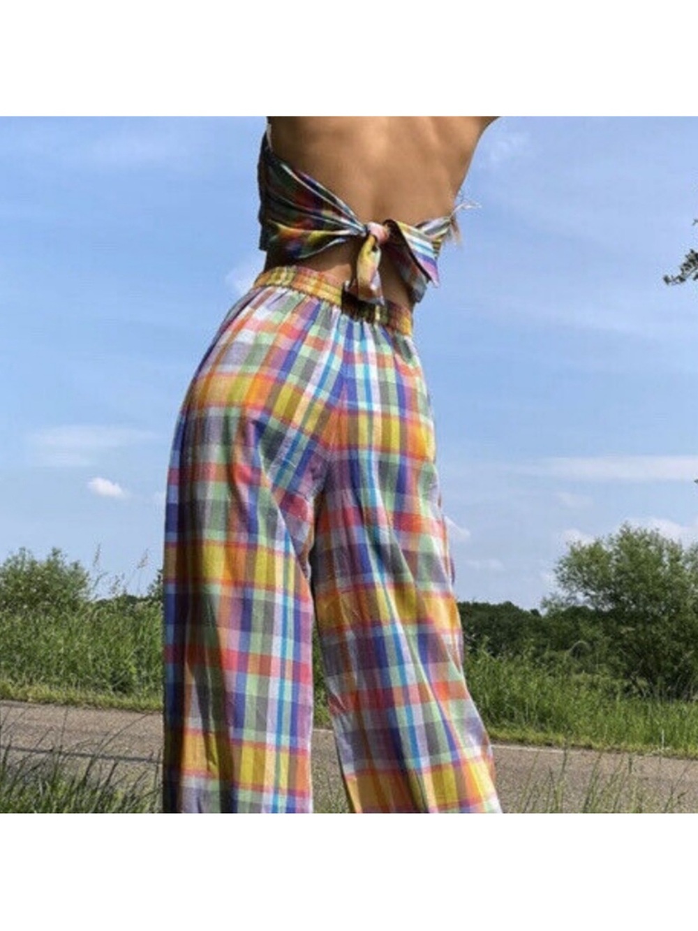 Free People Multi Color Plaid Two-piece Set